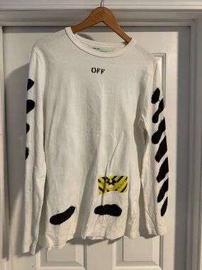 Off-White “HEAVY” Long Sleeve Tee White – Industrial Print | Virgil Abloh
